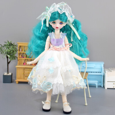1/6 BJD Doll Toy 12 inch Girl Doll Two color Eyes Curly Wig Dress Shoes Lifelike