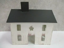 Rustic Tin HOUSE w/ Star WHITE Miniature FAIRY GARDEN 5" X 4" PRIMITIVE DECOR