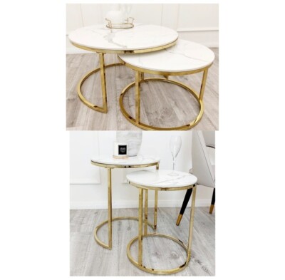 Aurora Luxury Italian Gold Stone Marble White Coffee Lamp Nest of