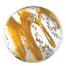 25mm Yellow Swirl "Moonstone" Handmade Art Glass Glow in the Dark Marble w/Stand