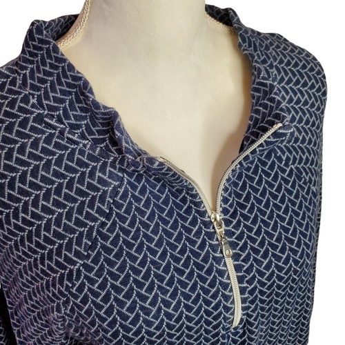 PURE by Ulla Popken Womens Tunic Top Size 20/22 Blue White Geo Lagenlook L/S Zip - Picture 4 of 10