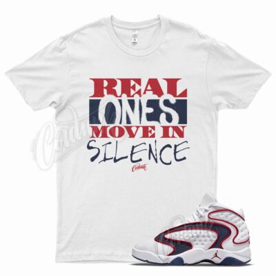 White REAL T Shirt for J1 OG Midnight Navy University Red Flint 13 Bred 