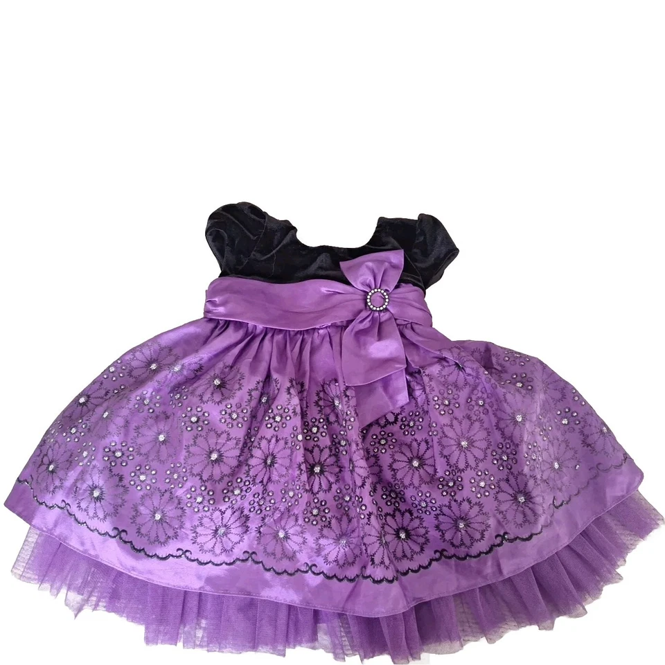 VESTIDO DE FIESTA JONA MICHELLE INFANTIL 12 M/, TOP DE TERCIOPELO, FALDA FLOCADA BRILLANTE. Foto 3 de 4