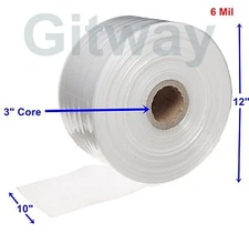 10" x 725' Clear Poly Tubing Tube Plastic Bag Polybags Custom Bags on Roll 6ML