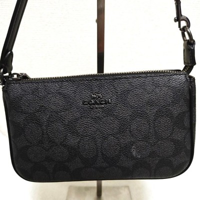 Coach CW426 Hand Bag Accessory Pouch Signature Black Leather Used  