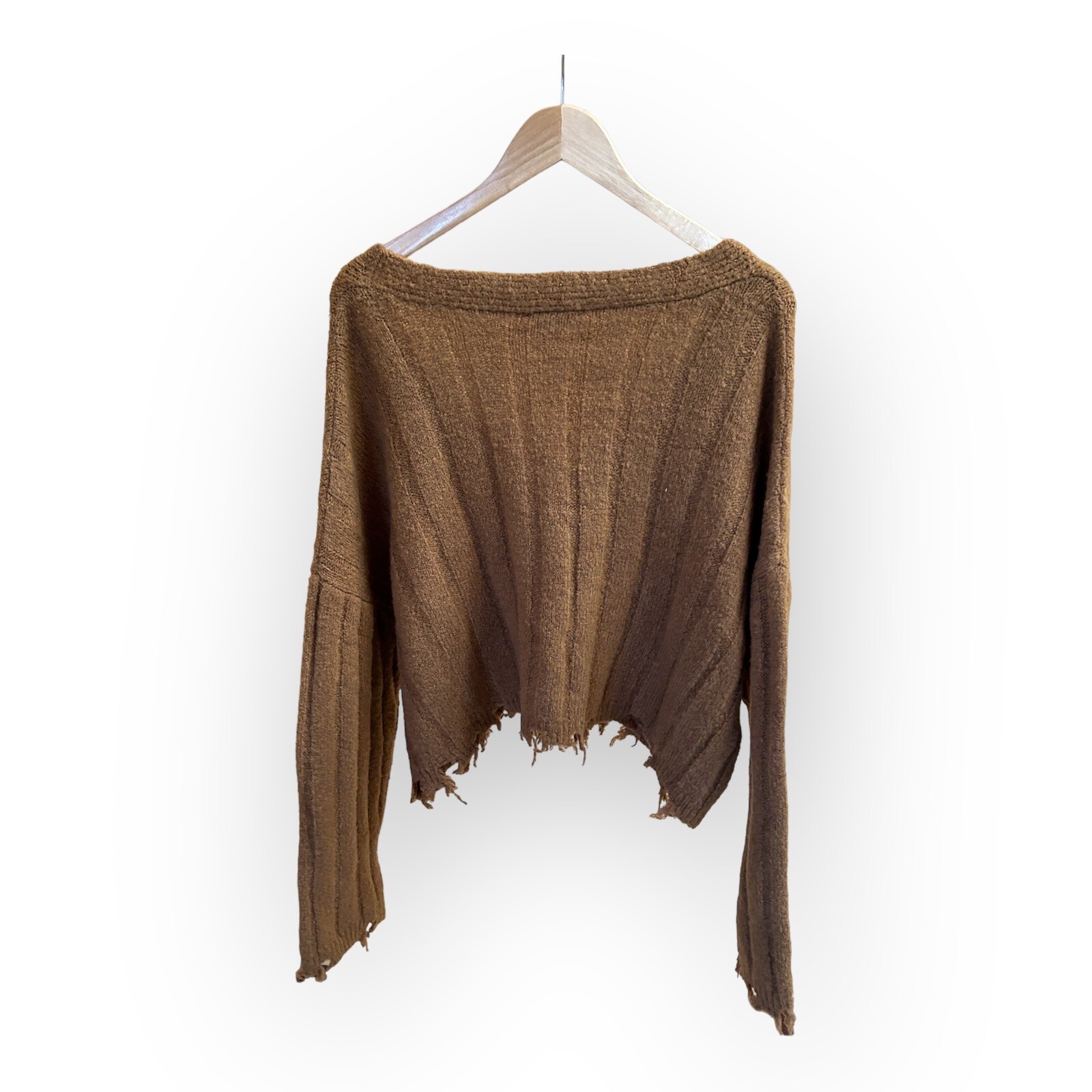 Double Zero Brown Distressed Cropped Button Cardi… - image 4