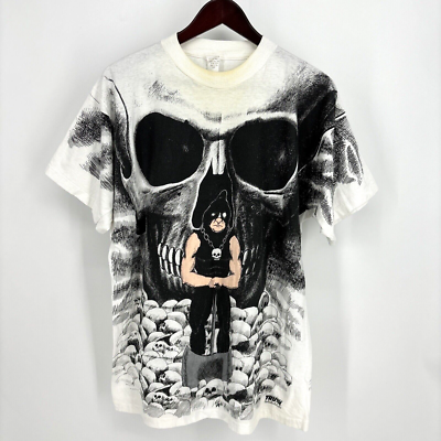 Vintage 90s All Over Print T Shirt Skull Executioner Sz XL AOP  