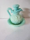 Avon Vintage Jade Swirl Milk Glass Rose Pitcher w/ Bowl- 1978-5" Tall(780A3-4)