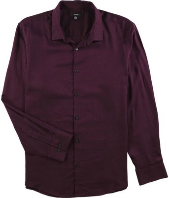 Alfani Mens Vesper Twill Button Up Shirt, purple, L Neck