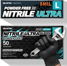Beastek Nitrile Disposable Gloves, 8Mil Latex & Powder Free Large (Black)