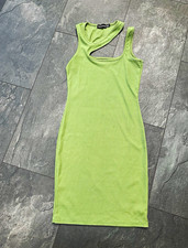 PRETTYLITTLETHING Dress. Green Ribbed. Cut Out. Sleeveless Bodycon Midi.