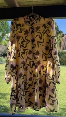 Marella Kleid Gr. 38 40 Gelb gemustert 100% Viskose luftig & feminin