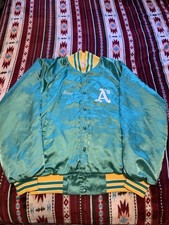 Vtg Men's 70  s 80  s Oakland A's Satin Heartwell Jacket Made in USA