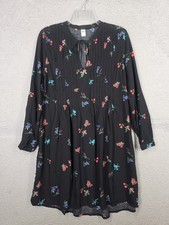 Old Navy Black Floral Shift Dress XS Pintuck Pleated Knee Length Casual