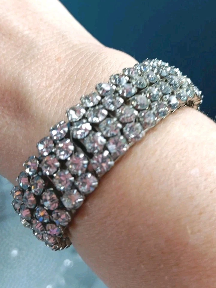 Pulsera Vintage Airflex Transparente Redonda Estrás Expansión Tono Plateado EE. UU.  Foto 2 de 4