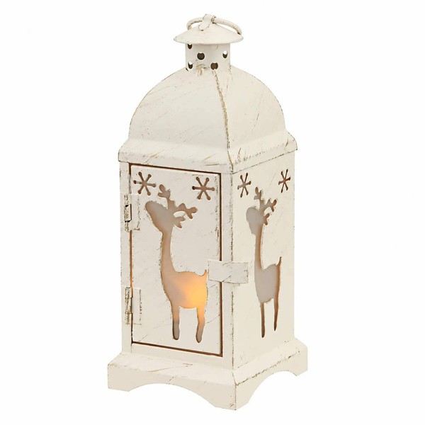Weihnachtsdeko Tischlaterne FüR Teelicht Elch Weiß Gold Teelichthalter Shabby-image