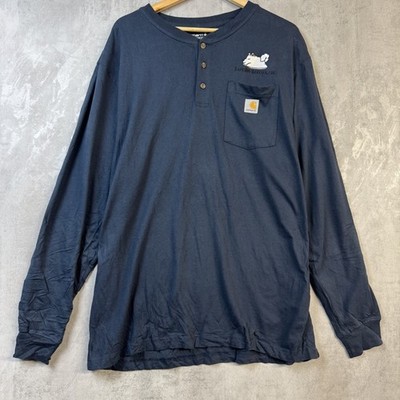Carhartt T-Shirt Herren L Blau Loose Fit Tasche Logo Workwear Langarm Gym Hund