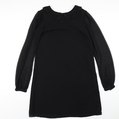 NEXT Damen schwarz Polyester A-Linie Größe 12 Rundhalsausschnitt Knopf - Perlenkragen