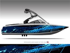 Lagoon Blue Abstract Boat Wrap Kit 3m Premium Cast Vinyl - 15 Size Options