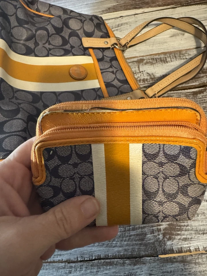 Coach Heritage Stripe Shoulder Bag In Blue And Orange With Matching Wallet - Image 3 of 4