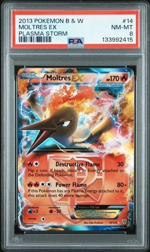 2013 POKEMON BLACK & WHITE PLASMA STORM #14 MOLTRES EX PLASMA STORM PSA 8