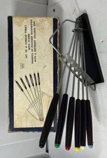 MCM Imperial Fondue Fork Set Rosewood Handles & Stainless Steel W/ Stand