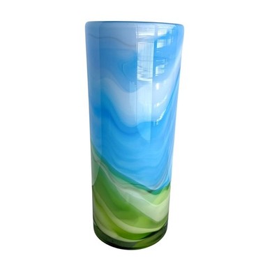 VTG Jim Marvin Swirl Green & Blue Art Glass Vase Heavy Earthy Coastal Beach 12 