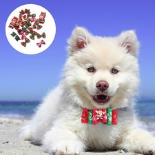 20 Pcs Rubber Hair Tie Pet Christmas Bowknot Hair Band Festive Hair Accessory