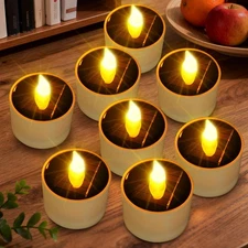 Solar Tea Lights Outdoor Waterproof - 8 Pack Rechargeable Flickering Candle L...