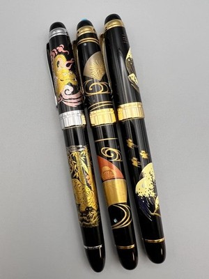 Fountain Pen MAKI E Dragon Tiger Wave Inlay 3 Piece Set Handmade Vintage