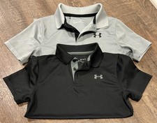 Lot Of 2 Boys Under Armour Loose Heat Gear Polo Short Sleeve, Size YMD  YLG