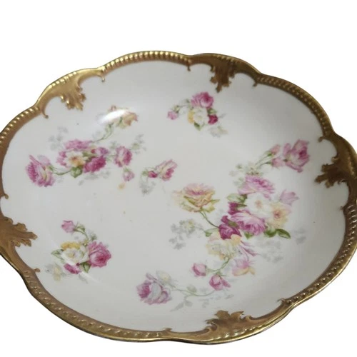 Antique Limoges Hand Painted AK CD Floral Porcelain Centerpiece Bowl Heavy Gold