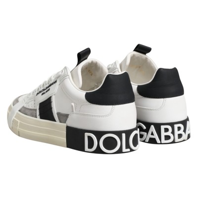 DOLCE & GABBANA Shoes White Black Leather Low Top Sneakers EU37.5