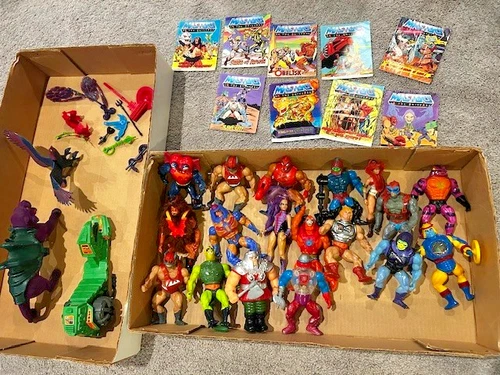 Collection of Vintage He-man Action Figures and Mini Comic Books