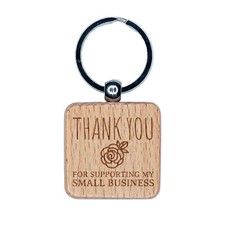 Thank You for Supporting My Small Business Rose Engraved Wood Square Keychain