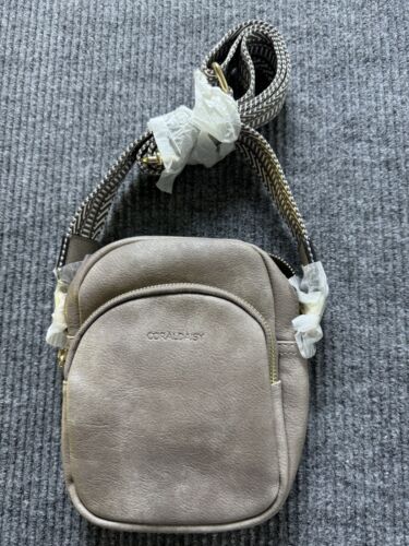 Coral Daisy Purse Crossbody Bag Gray Fabric Strap Small Credit Card Slot New