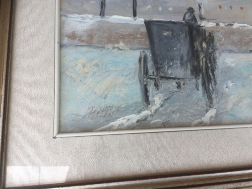 TEMPERA SU CARTONE PANORAMA DI ROMA SOTTO LA NEVE MILLER anni '40 IN CORNICE - Foto 7 di 12