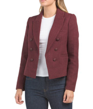 495 NWT Elie Tahari Double Breasted Open Front Blazer Dark Raisin Jacket sz L