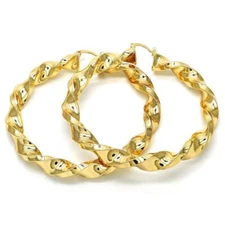 Women's 14K Gold Filled Twist Hollow Design Trendy Round Hoop Earrings 50mm-70mm