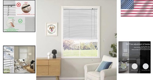 Custom Fit 31" W x 64" H White Aluminum Blinds - Light Filtering & Waterproof - Picture 2 of 9