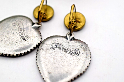 Michal Negrin Heart Shape Earrings, Brass, Resin l & Swarovski Crystals, NEW! - Picture 9 of 9