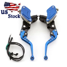 Blue Motorcycle 7/8'' Hydraulic Brake Clutch Master Cylinder Reservoir Lever Set