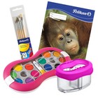 Pelikan Farbkasten Set 5er Pinsel Wasserbox pink Zeichenblock Deckfarbkasten K12