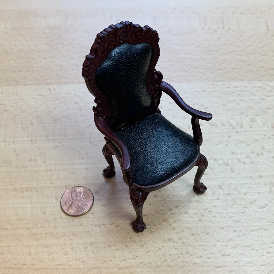 Silla miniatura para casa de muñecas Hansson calidad de museo madera tallada imitación? Cuero 1:12 Foto 2 de 4