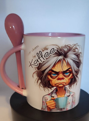 Löffel - Tasse '' Frau vor und nach dem Kaffee... '' Geburtstag,  Geschenke
