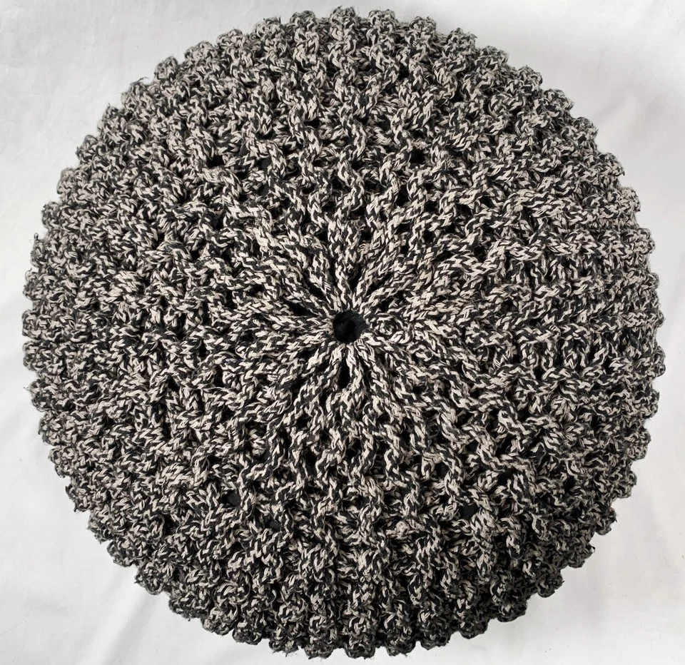 Puf Redondo Pie Taburete Reposapiés Asiento Otomano Cable Tejido Cordón Boho Puf Poof Foto 2 de 4