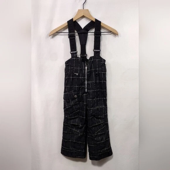 Obermeyer Plaid Bib Snowpants Kids 4 Black White Skiing Sporty Outdoor