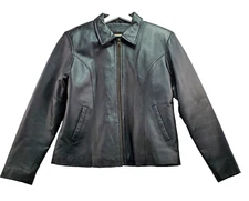 Vintage Vance Leather Jacket Women's Large Black Full Zip Long Sleeve Collared