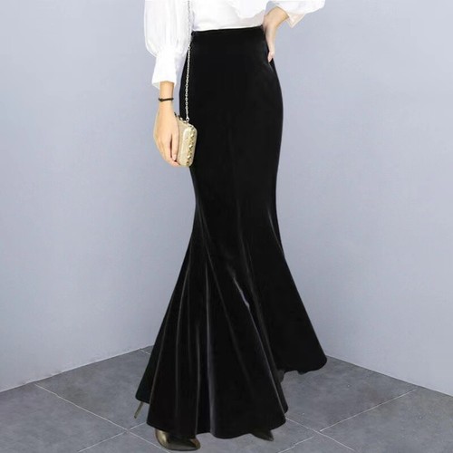 Womens Cocktail Party Maxi Dress Velvet High Waist Slim Fit Long Fishtail Skirt. - Picture 5 of 13