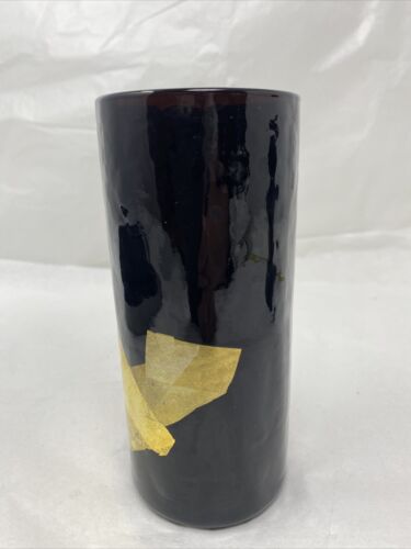 Vintage signiert Blattgold Highball dunkles Glas oder Glasvase. Mondrian. - Bild 3 von 12